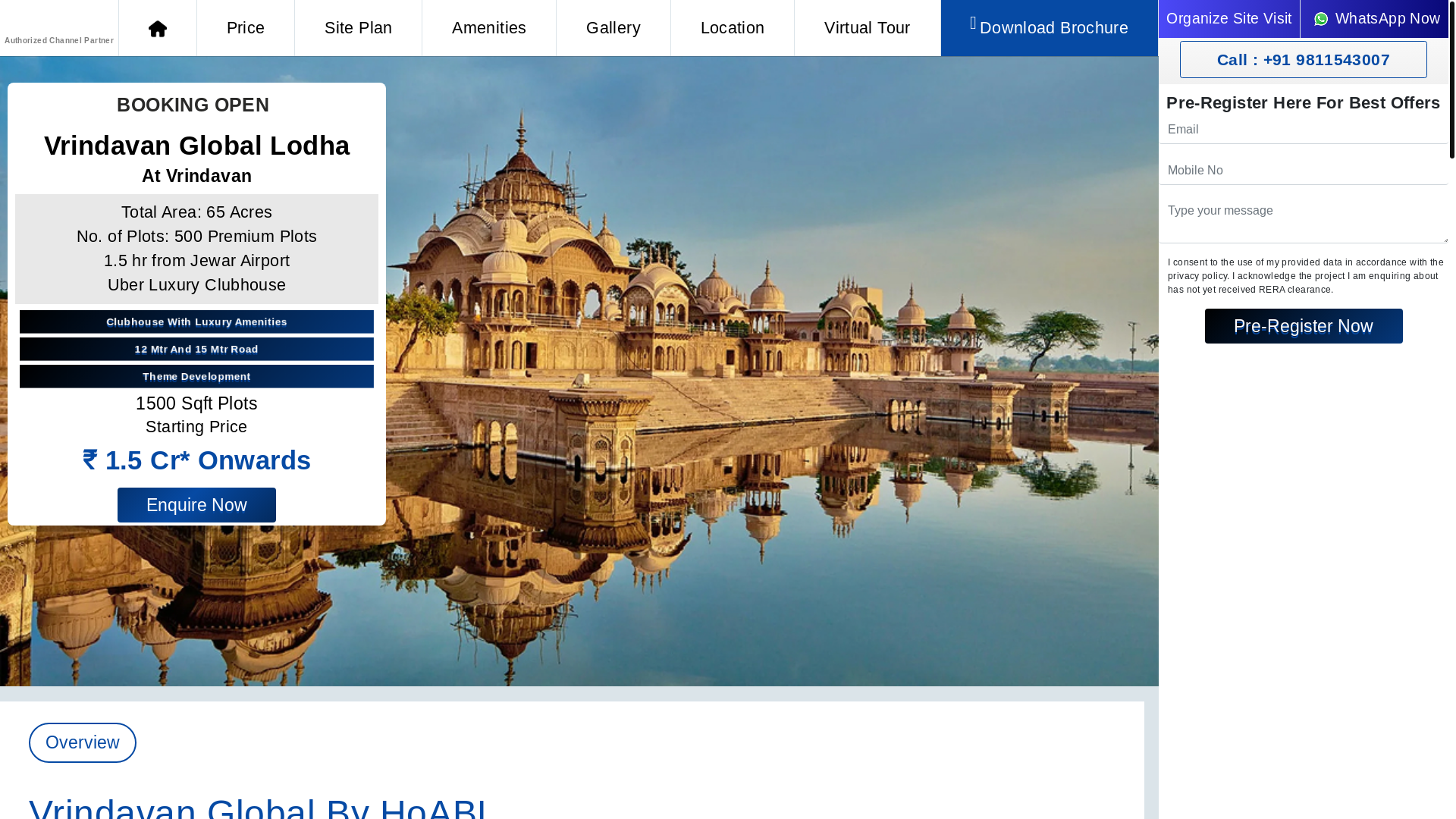 website screenshot of https://vrindavanglobal-hoablplots.in/