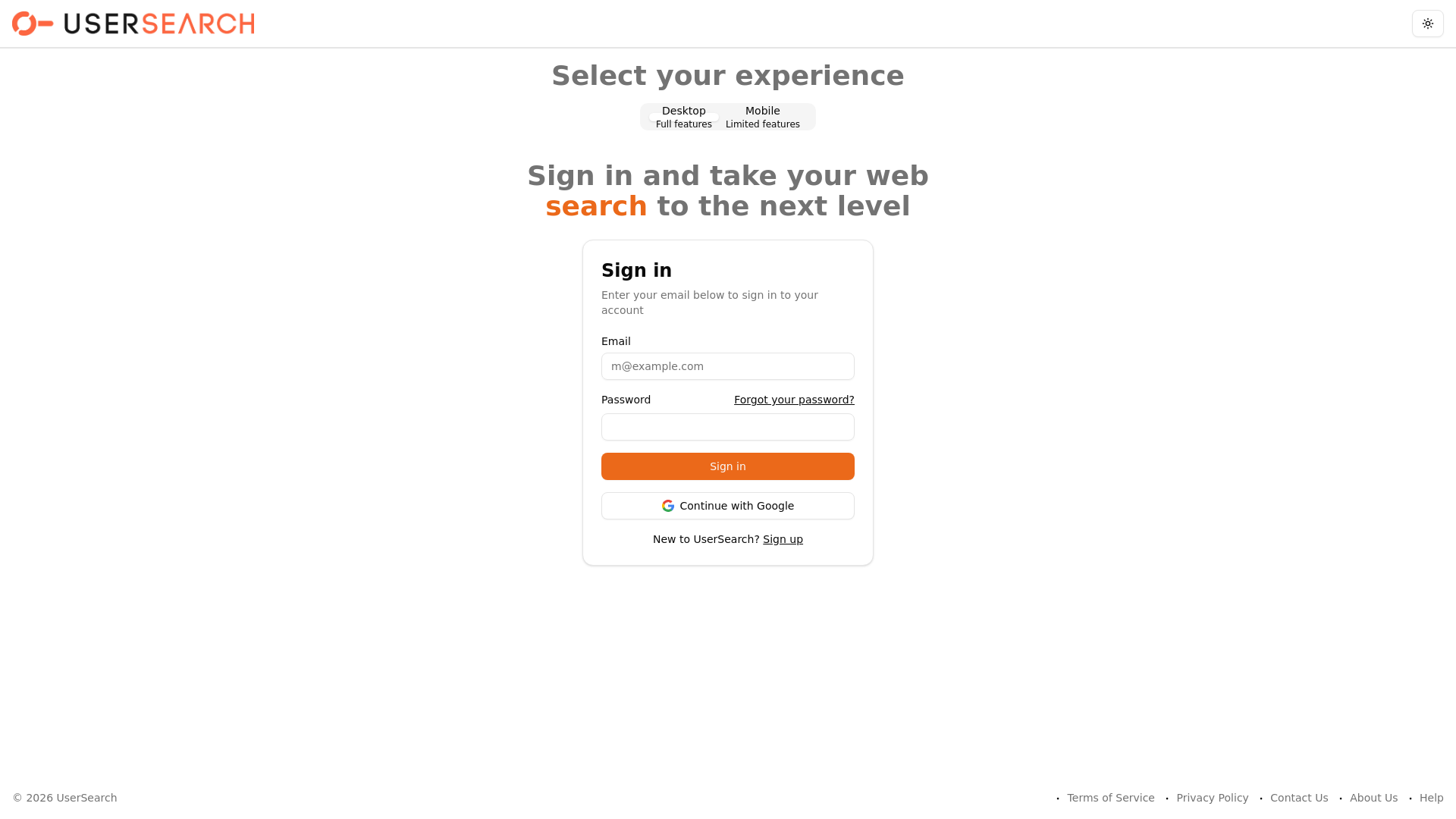 website screenshot of https://usersearch.ai/