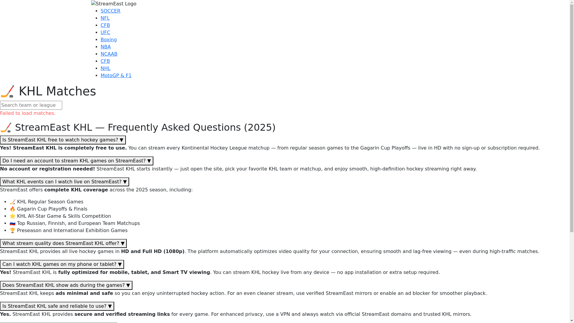 website screenshot of https://khl-streameast.pages.dev/