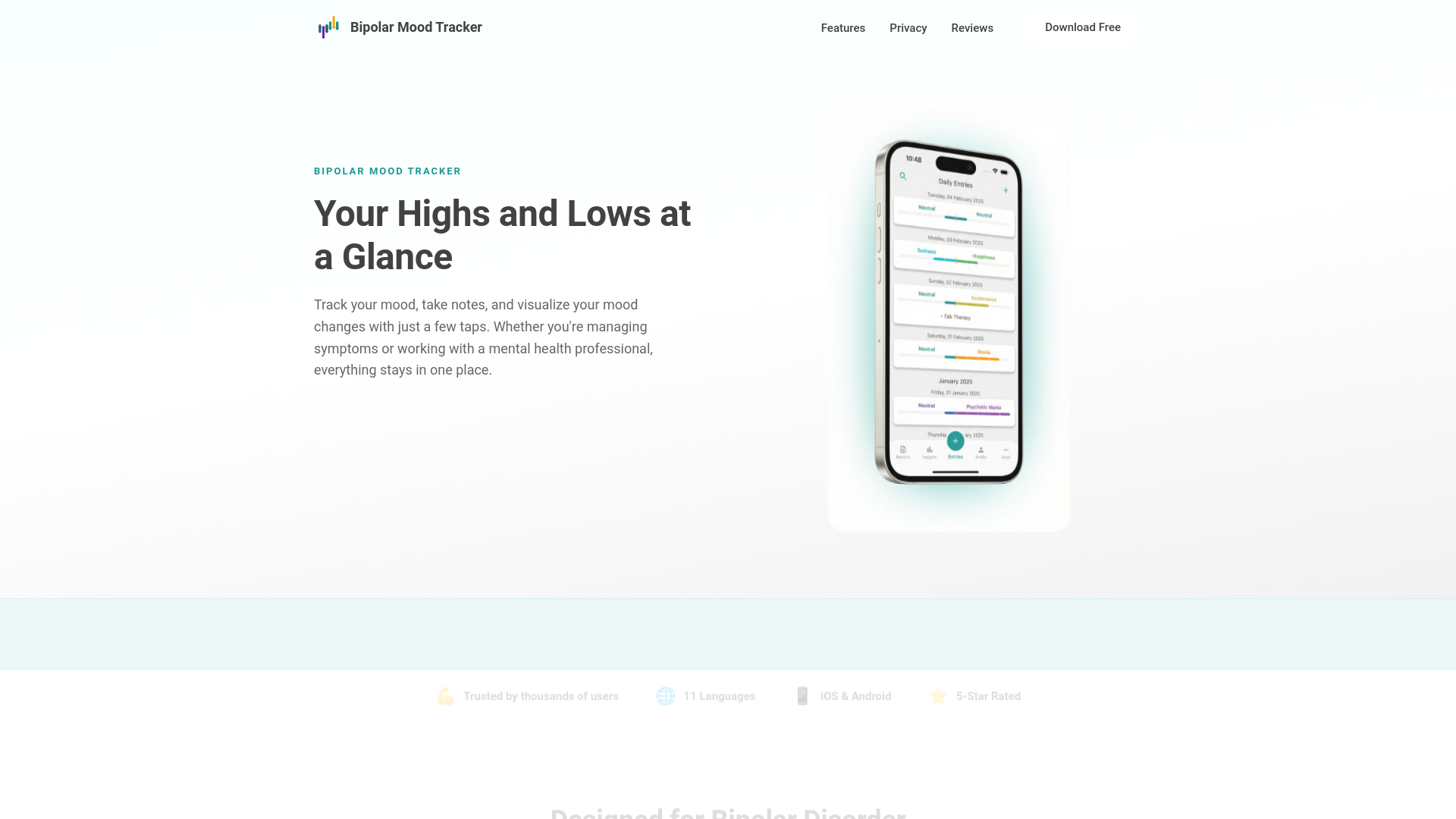 website screenshot of https://bipolarmoodtracker.pages.dev/