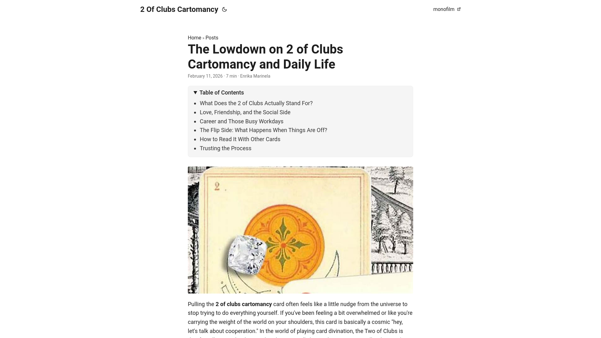website screenshot of https://2-of-clubs-cartomancy.pages.dev/