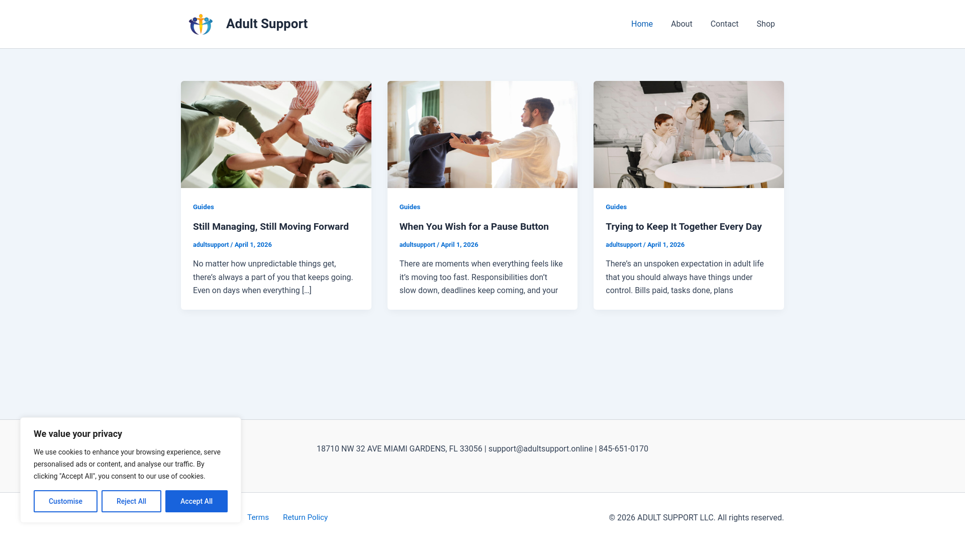 website screenshot of https://adultsupport.online