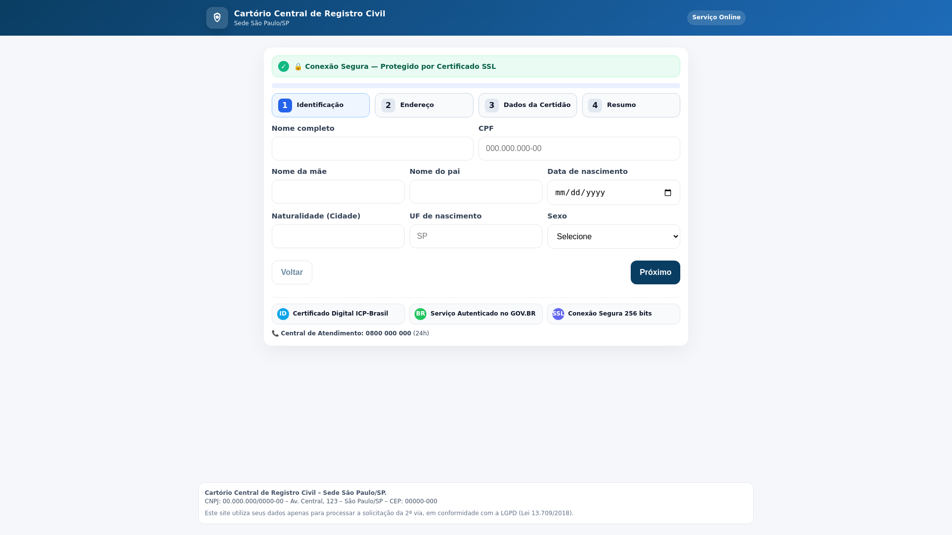 website screenshot of https://teste-funil-certidao.pages.dev/