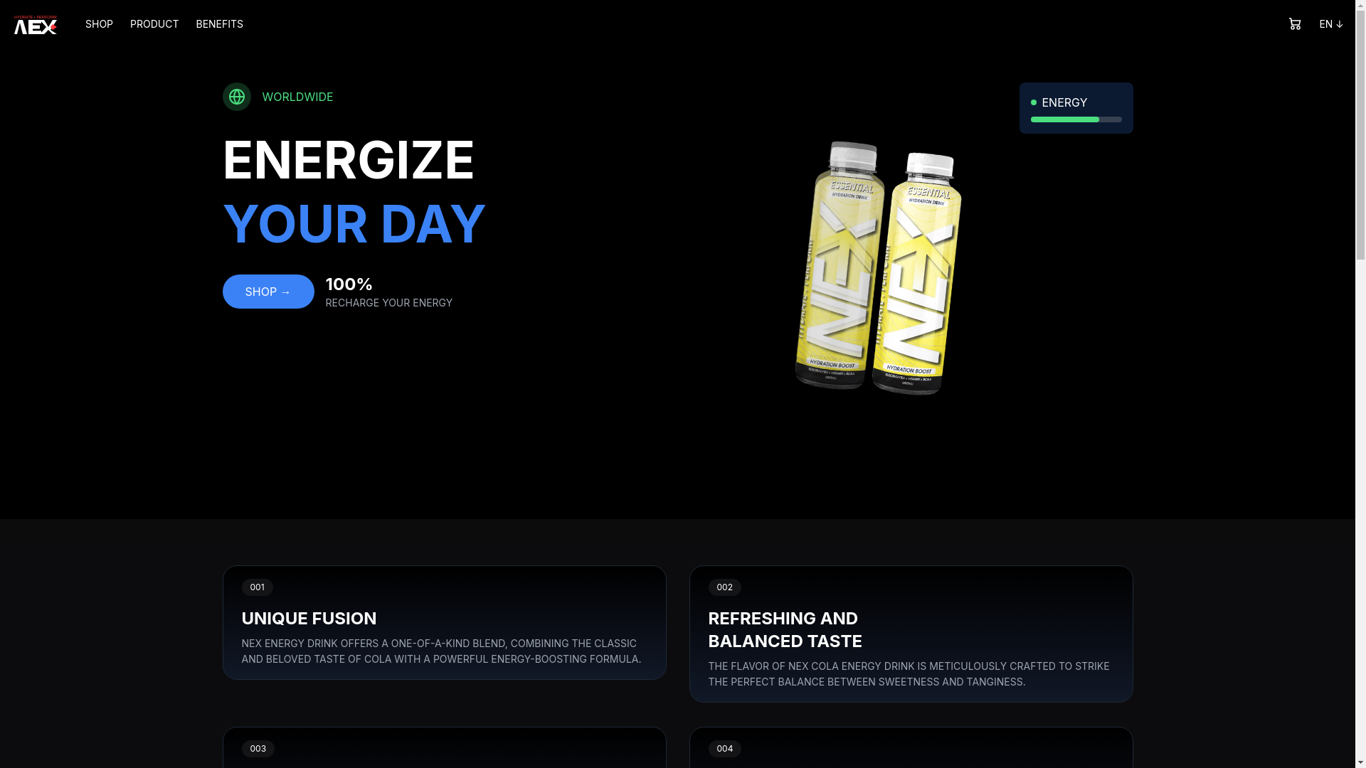 website screenshot of https://nexbeverage.com/