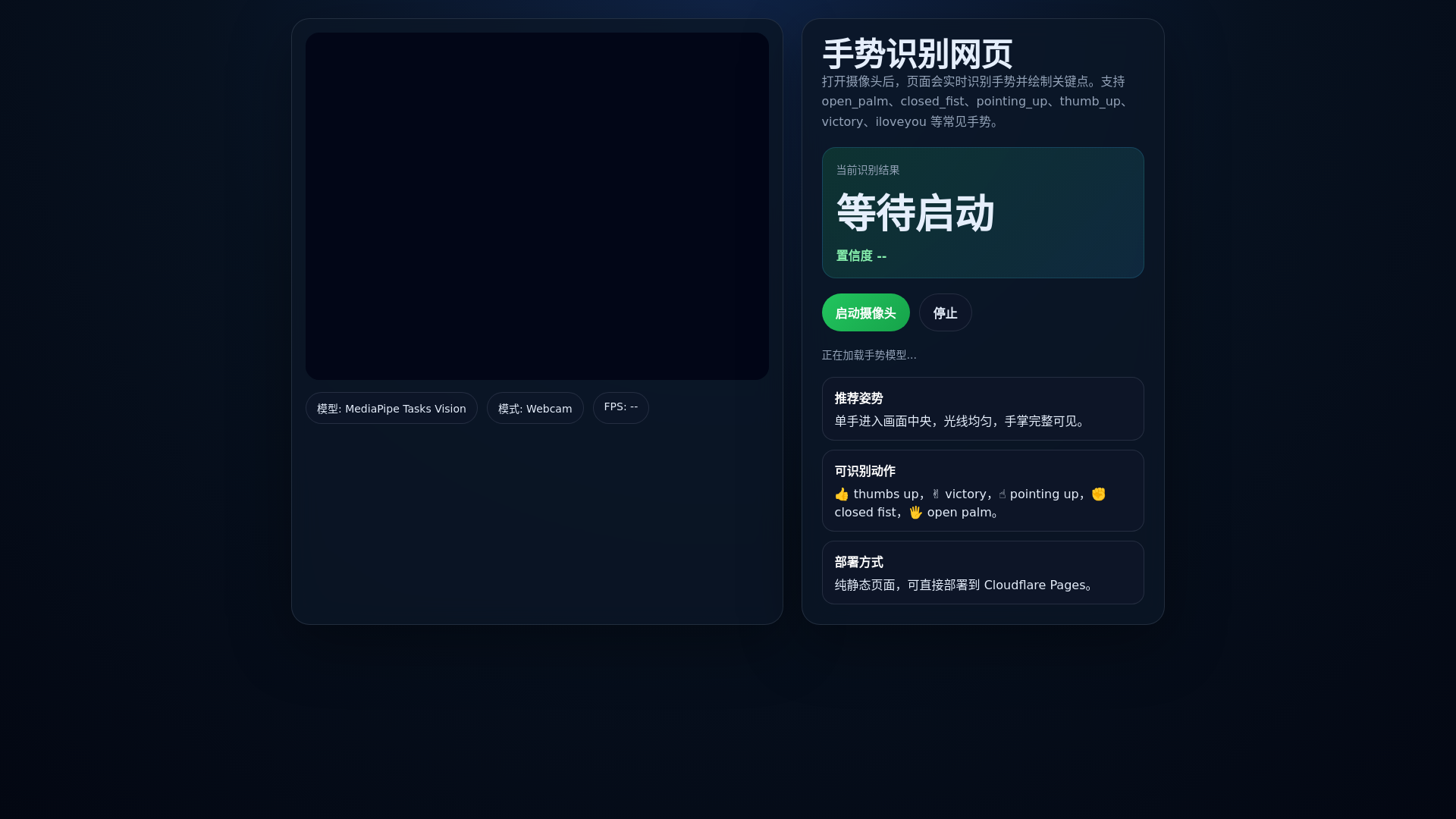 website screenshot of https://mediapipe-gesture.pages.dev/