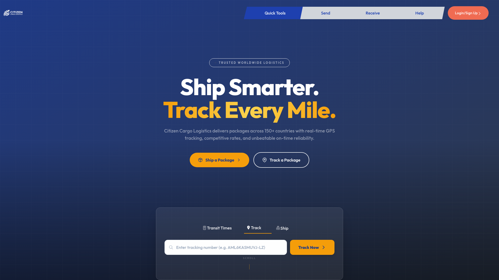 website screenshot of https://citizencargologistics.com/