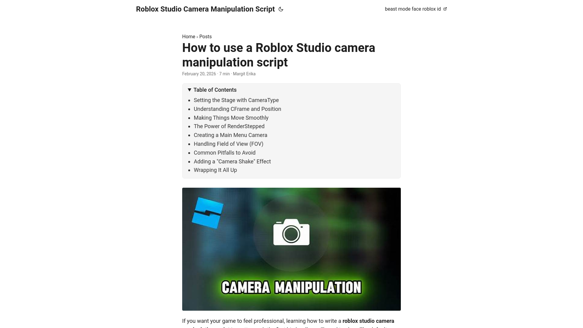 website screenshot of https://roblox-studio-camera-manipulation-script.pages.dev/