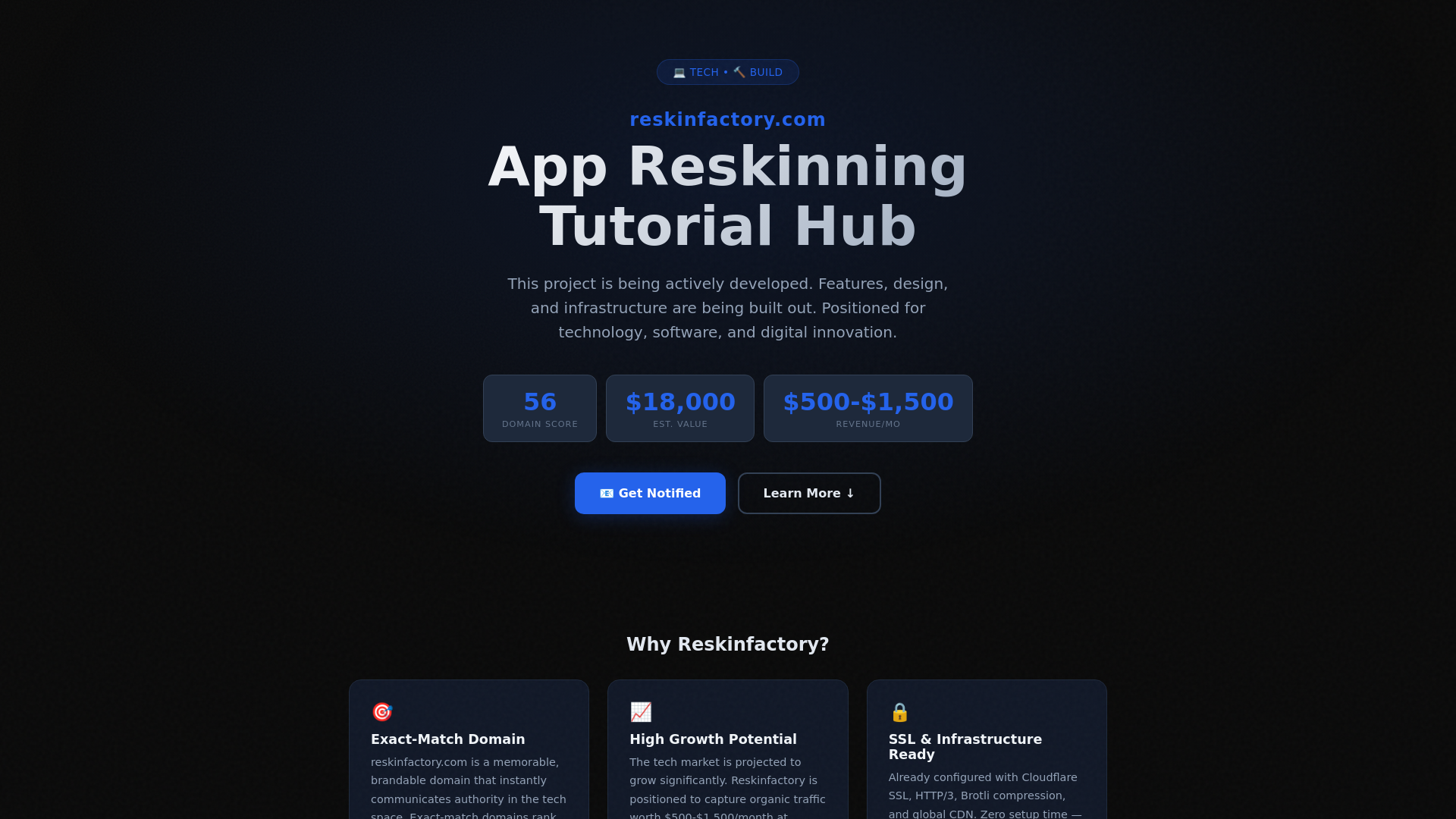 website screenshot of https://reskinfactory.com/