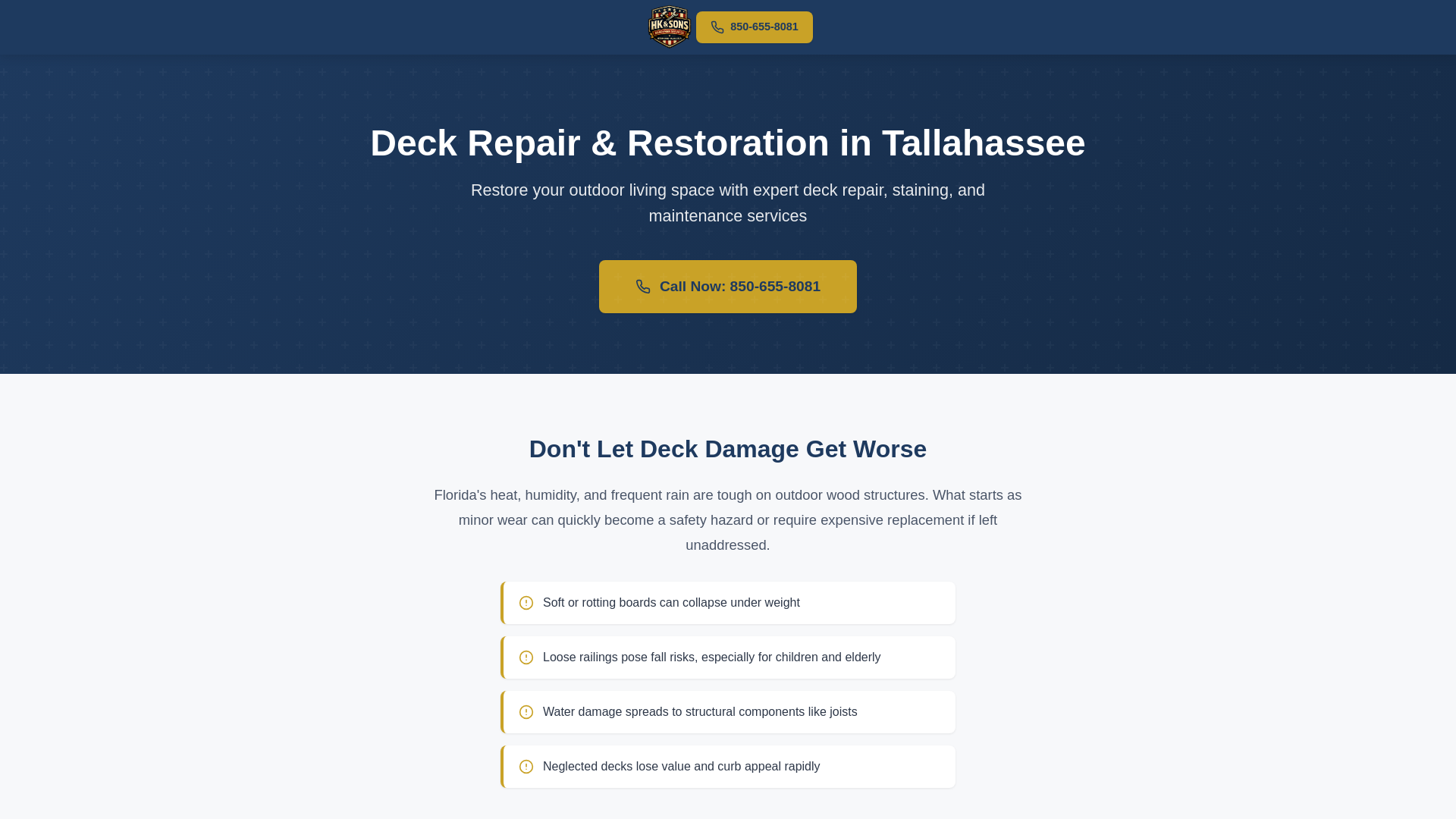 website screenshot of https://hksons-deck-repair.pages.dev/
