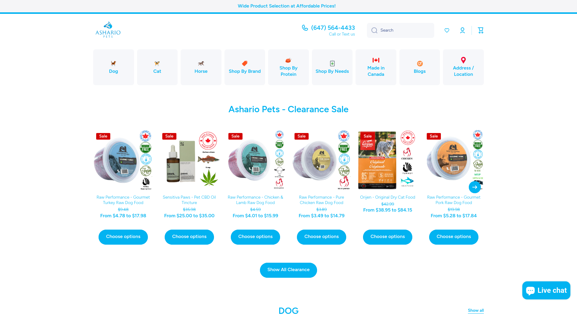 website screenshot of https://gtapetstores.ca