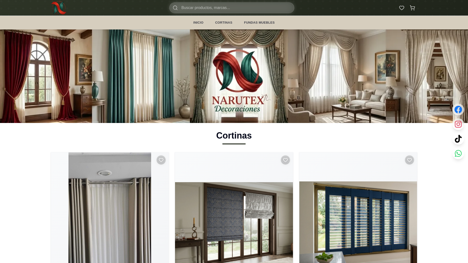 website screenshot of https://cortinasnarutex.com/