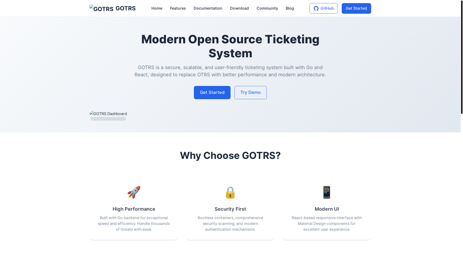 website screenshot of https://gotrs-website.pages.dev/