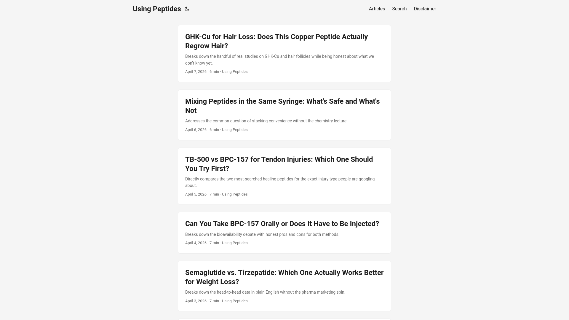 website screenshot of https://usingpeptide.com