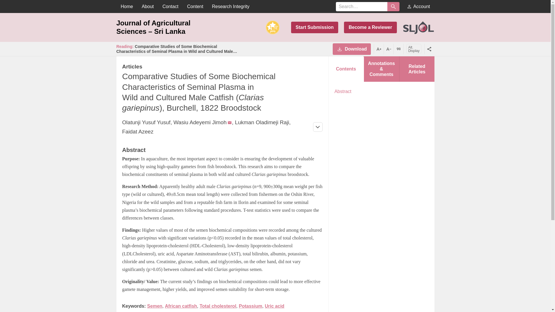 website screenshot of https://jas.sljol.info/articles/10.4038/jas.v18i1.10100