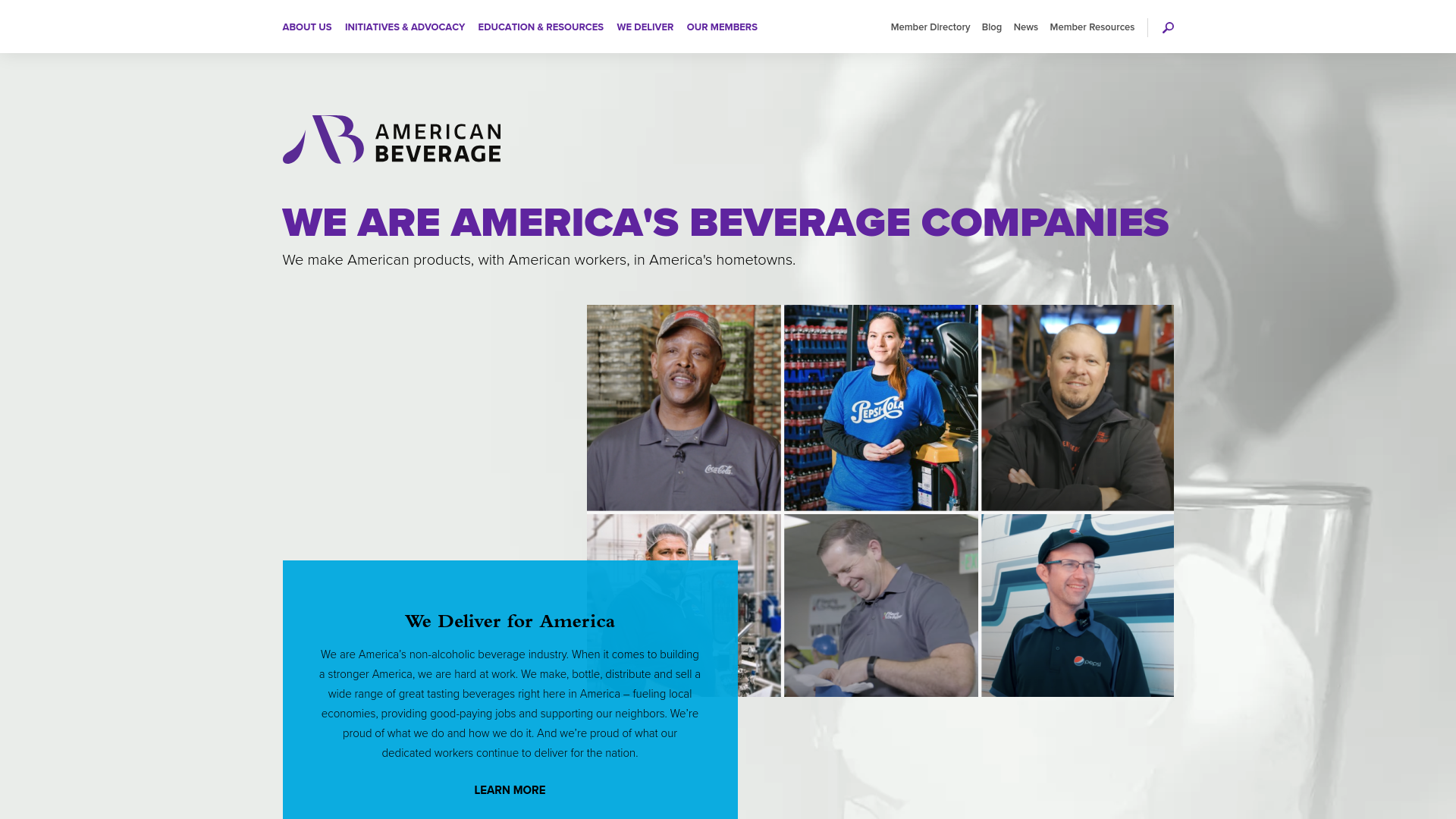 website screenshot of https://americanbeverage.org