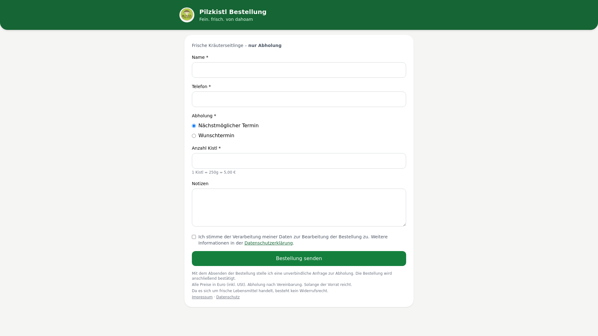 website screenshot of https://pilzkistl.eu/