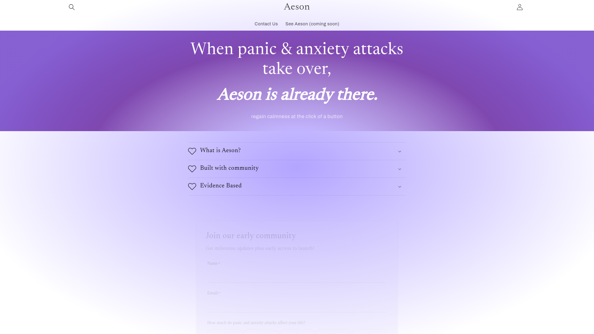 website screenshot of https://aesonwaitlist.info/