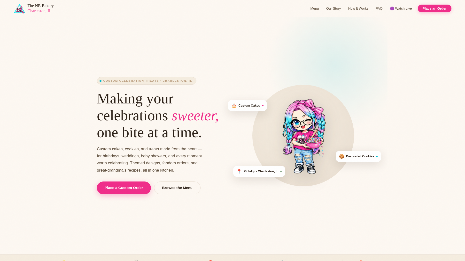 website screenshot of https://thenbbakery.com/
