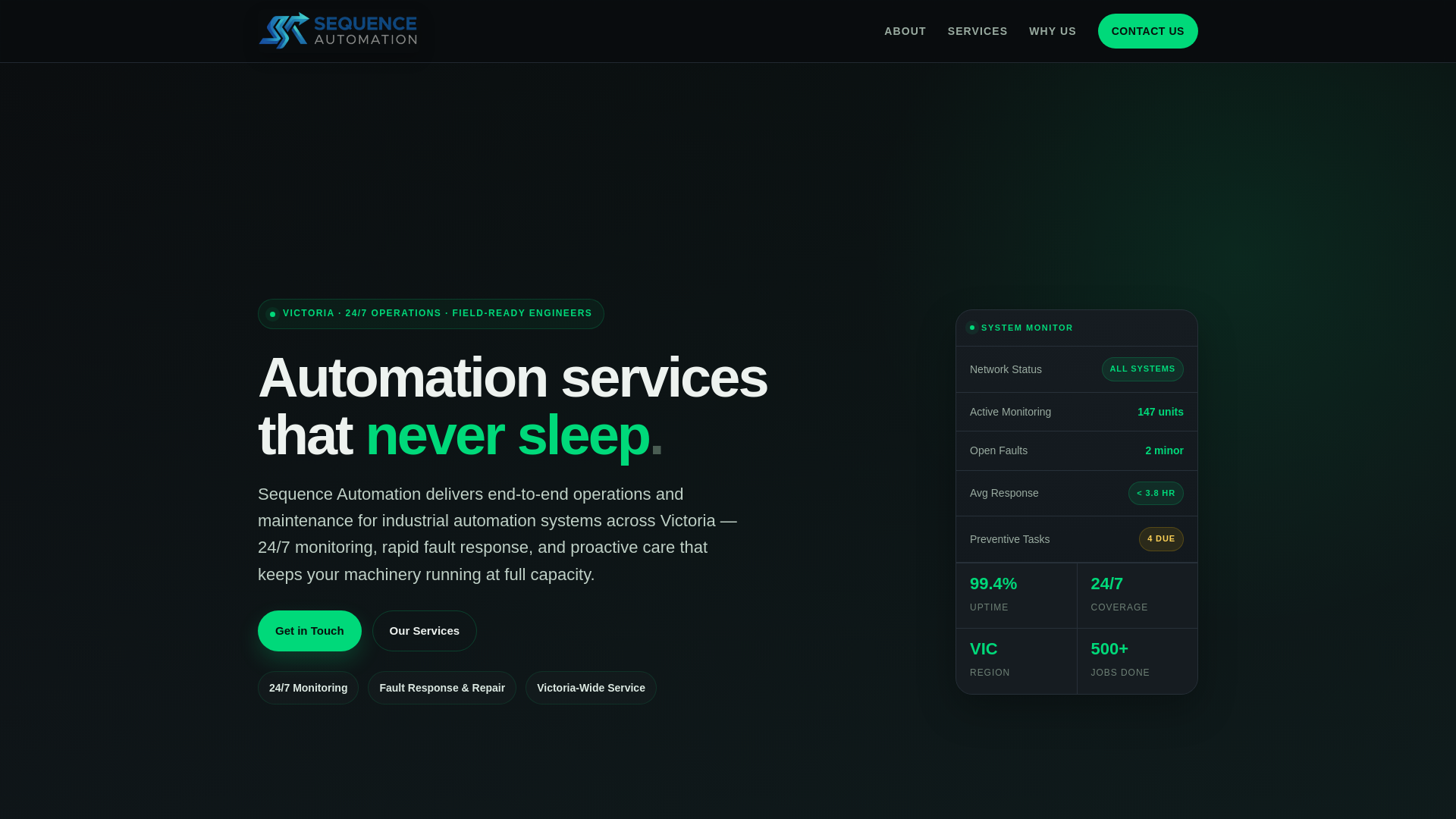 website screenshot of https://sequenceautomation.com.au/