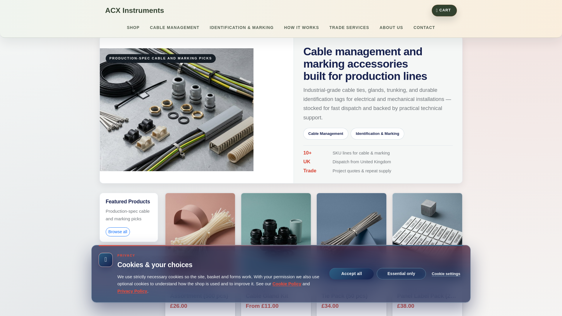 website screenshot of https://acxinstruments.com/