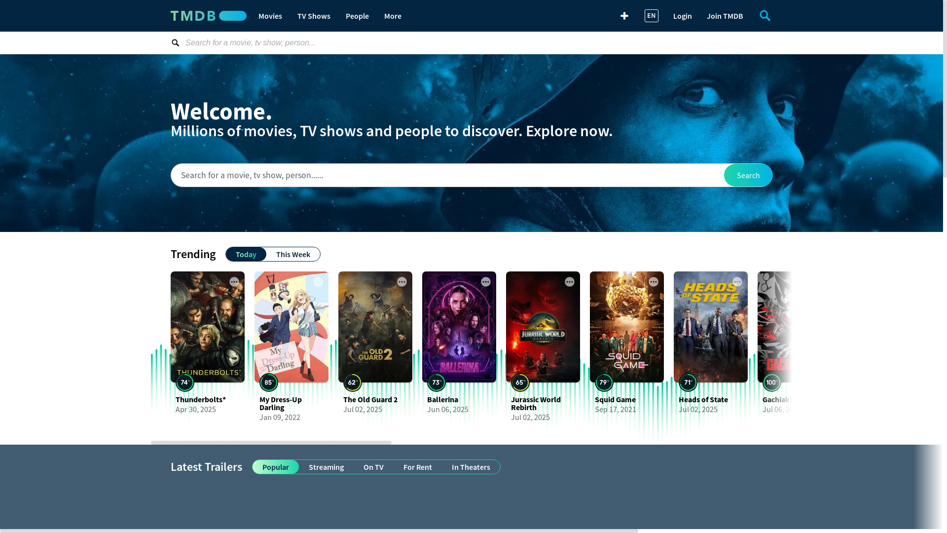 website screenshot of https://tmdb.org