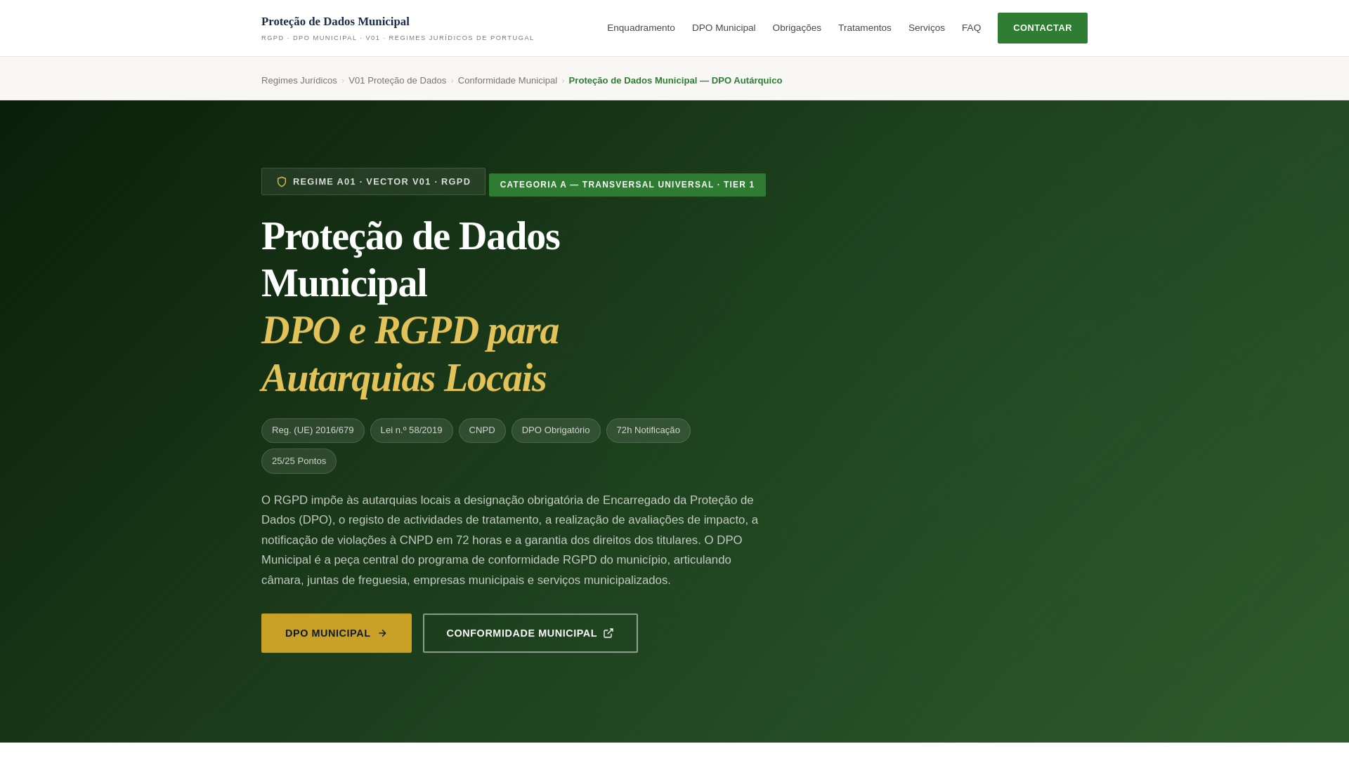website screenshot of https://protecaodedadosmunicipal.pt