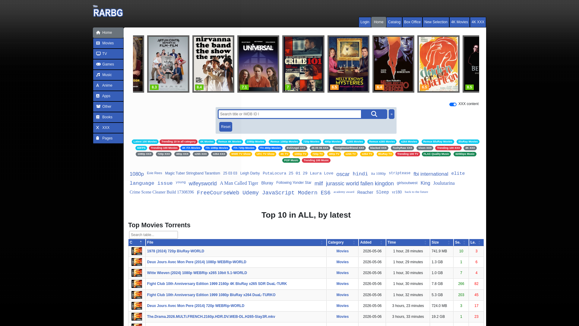 website screenshot of https://therarbg.to