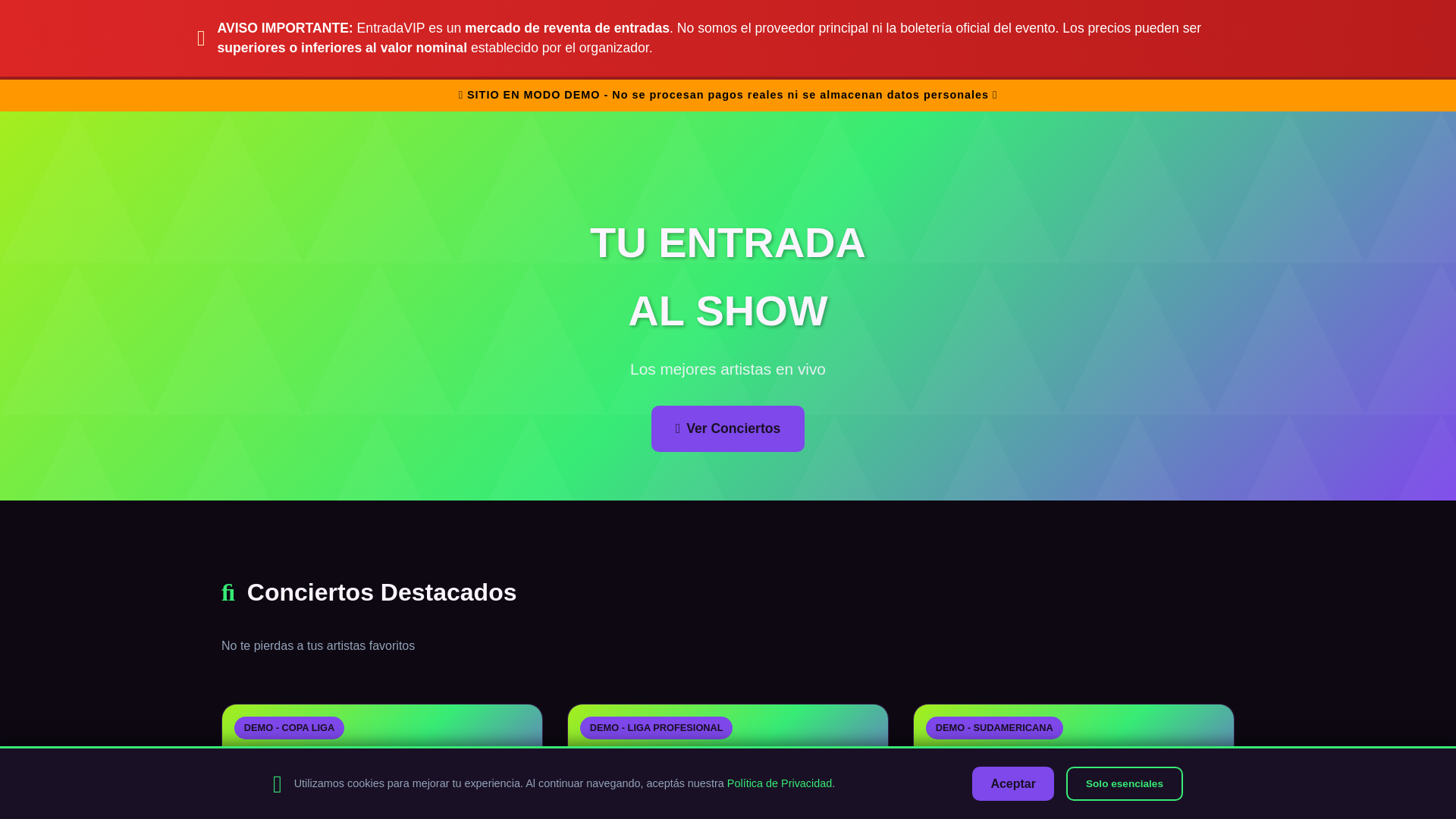 website screenshot of https://entradavip.uno/