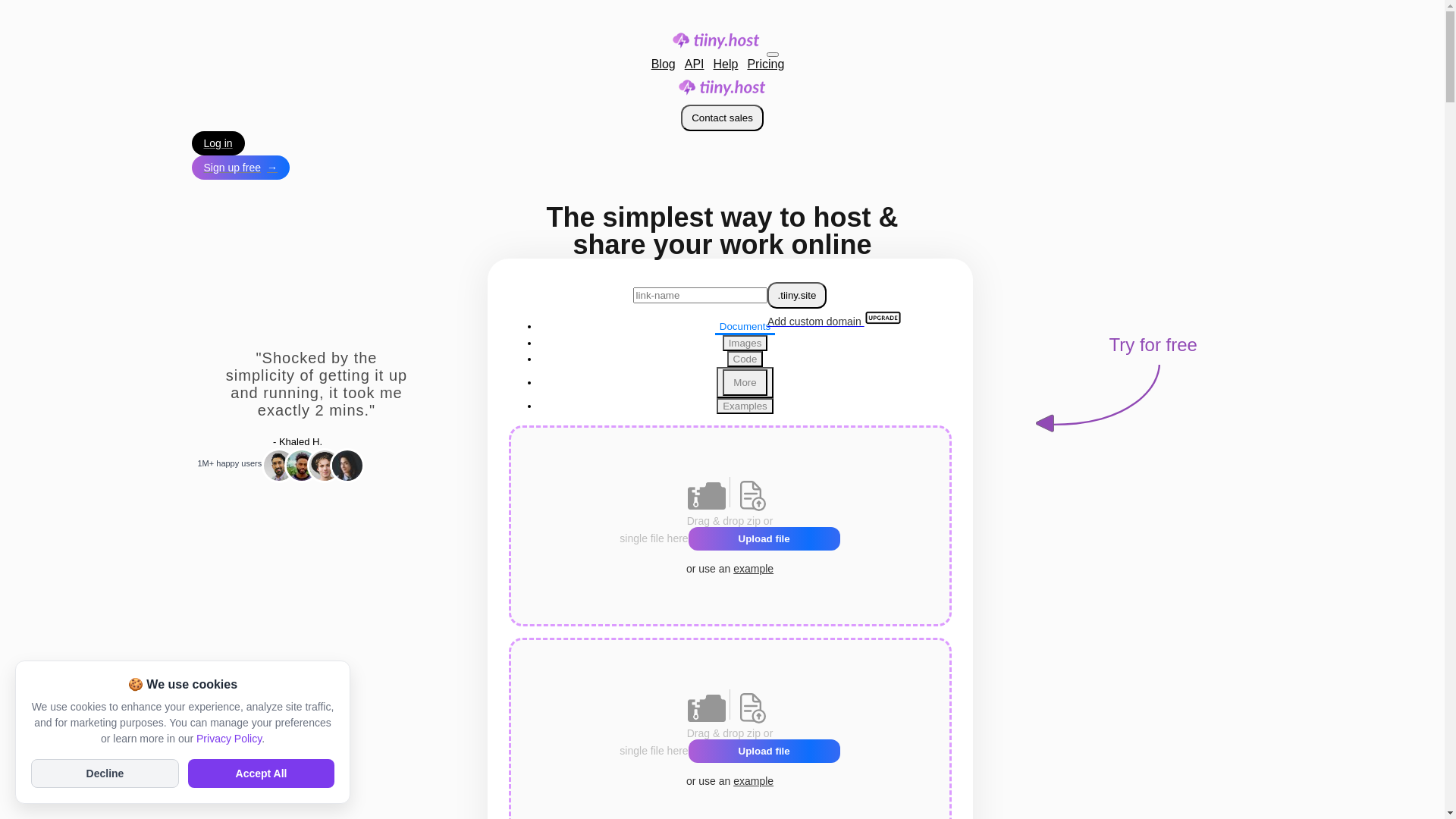 website screenshot of https://tiiny.host/