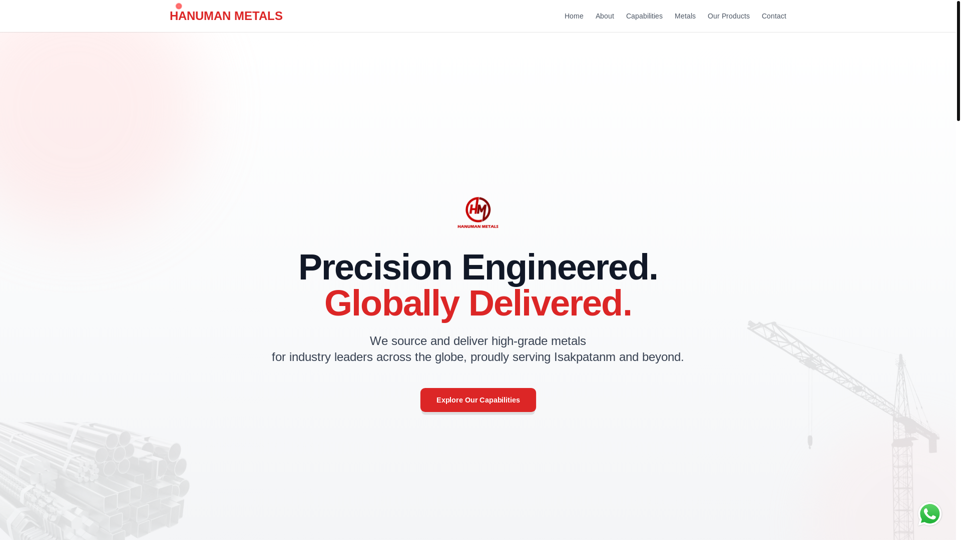 website screenshot of https://hanumanmetals.in/