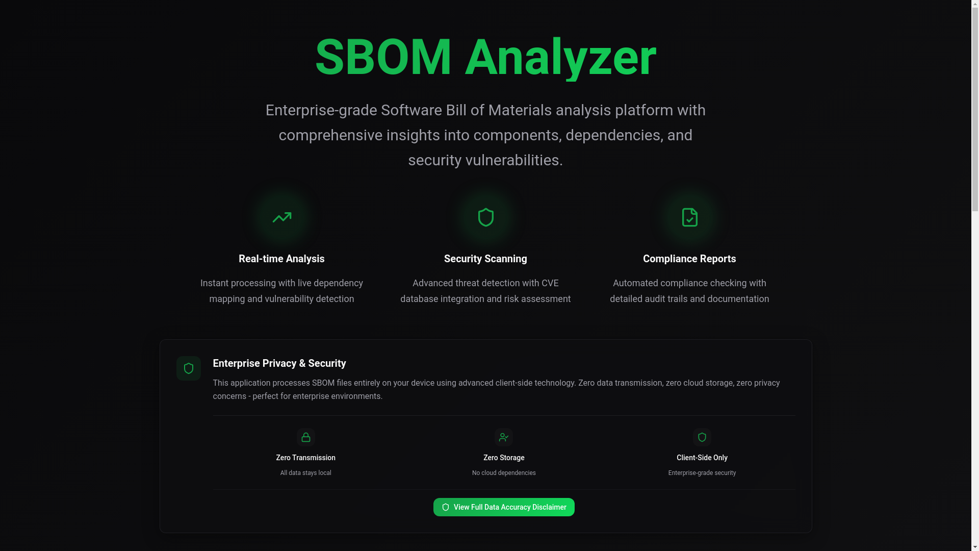 website screenshot of https://sbomanalyzer.pages.dev/