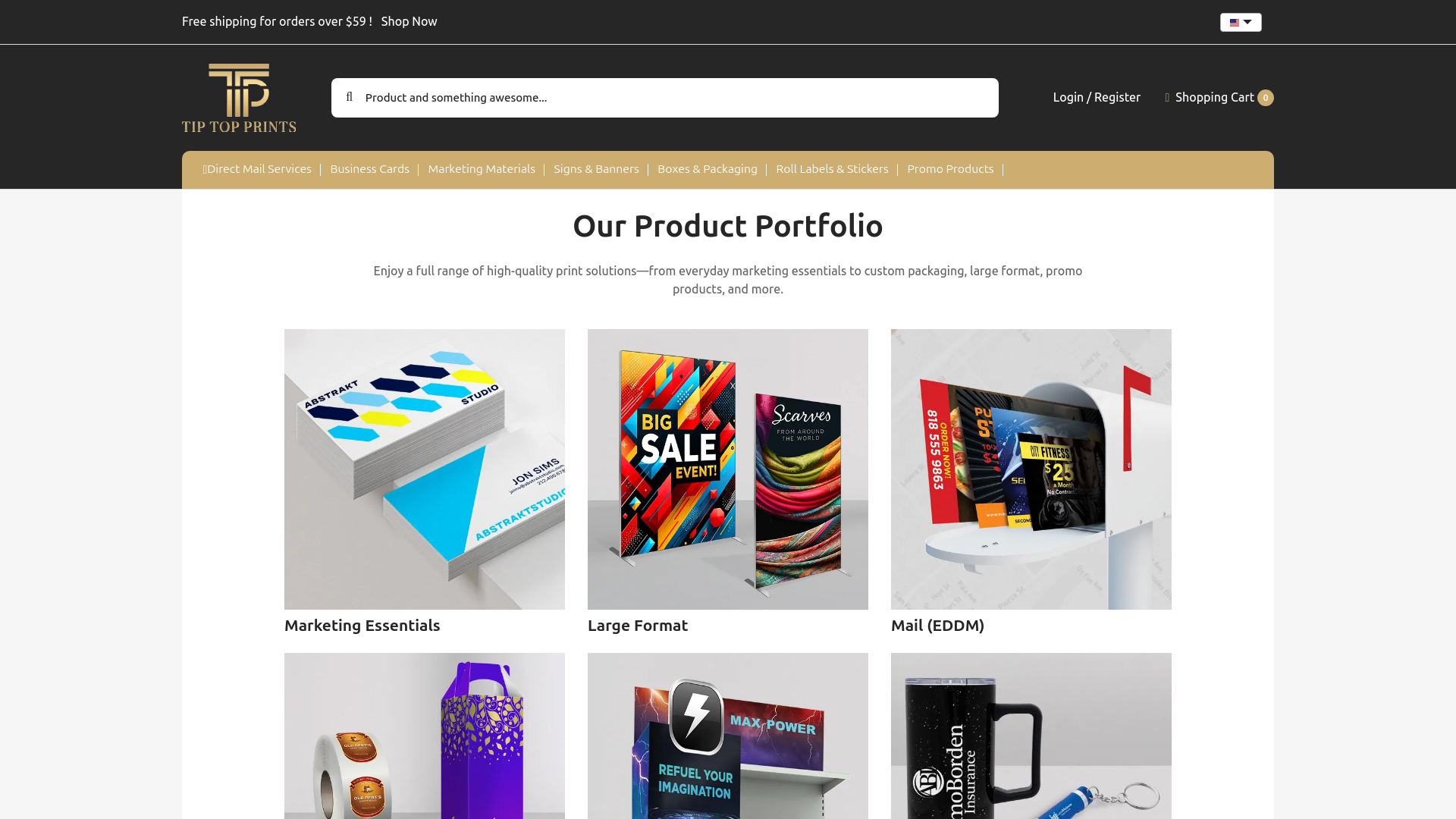 website screenshot of https://tiptopprintwork.com/