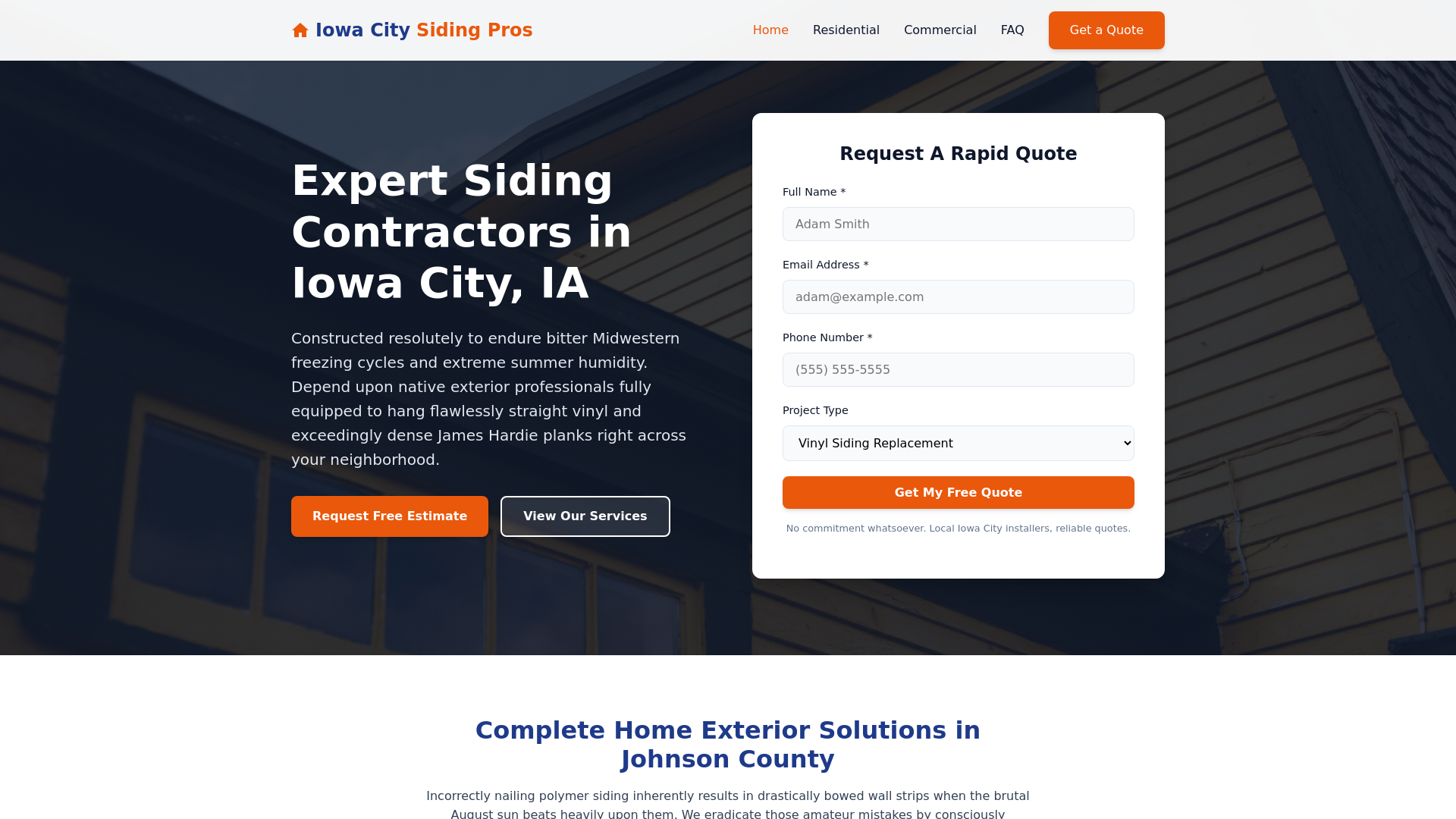 website screenshot of https://iowacitysiding.pro/