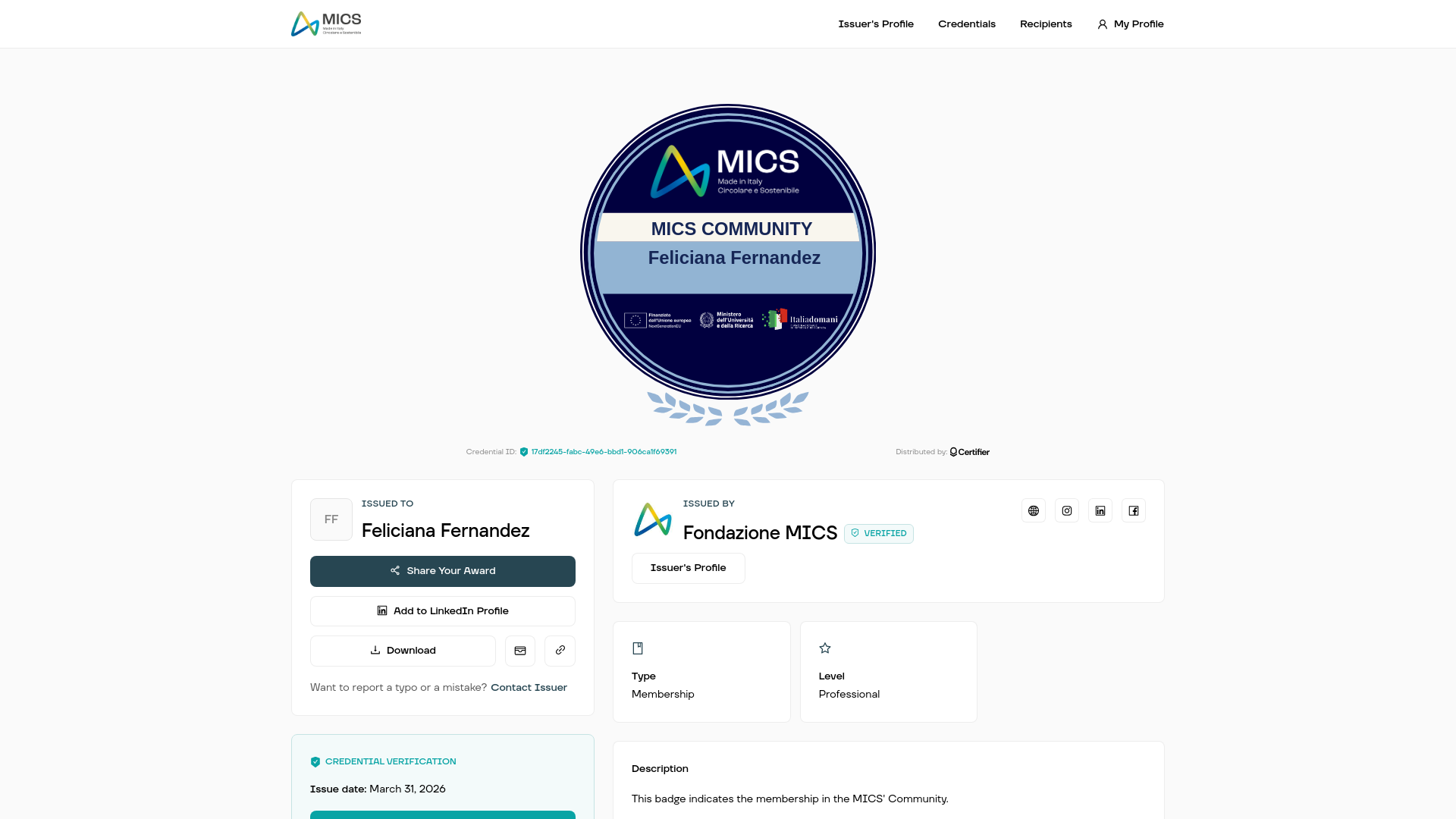 website screenshot of https://t.certifier.io/CL0/https:%2F%2Fcredsverse.com%2Fcredentials%2F17df2245-fabc-49e6-bbd1-906ca1f69391%3Frecipient=true/1/0102019d44679378-09fcd486-777a-4555-8c8b-0ca974697093-000000/PpYlK6A3jJoF4nLYkLTkV6dMLpzLDDAsgORGGGSXHSQ=450