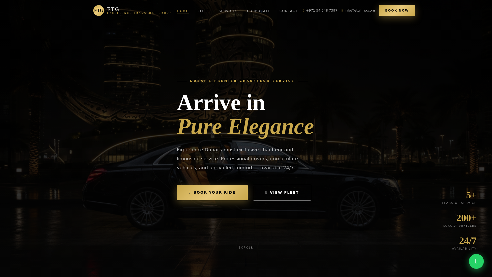 website screenshot of https://etglimo.com