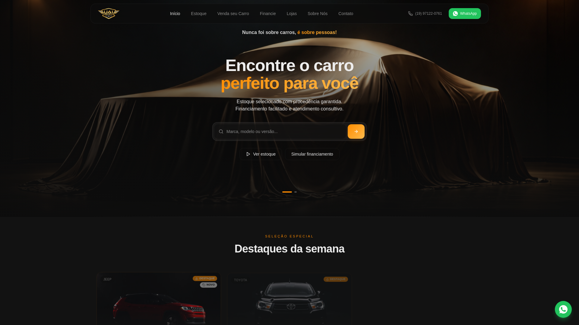 website screenshot of https://projetouaiveiculos.shop/