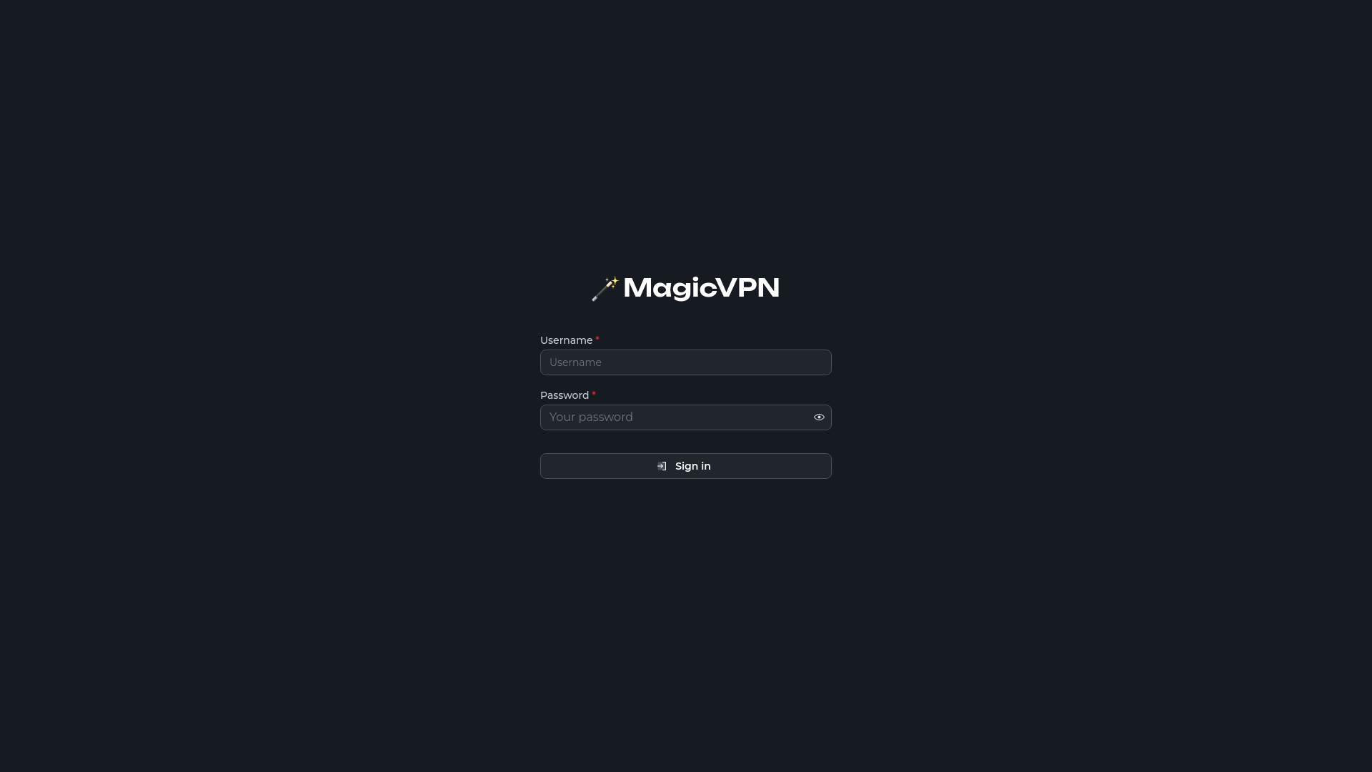 website screenshot of https://panel.magicvpn.net/