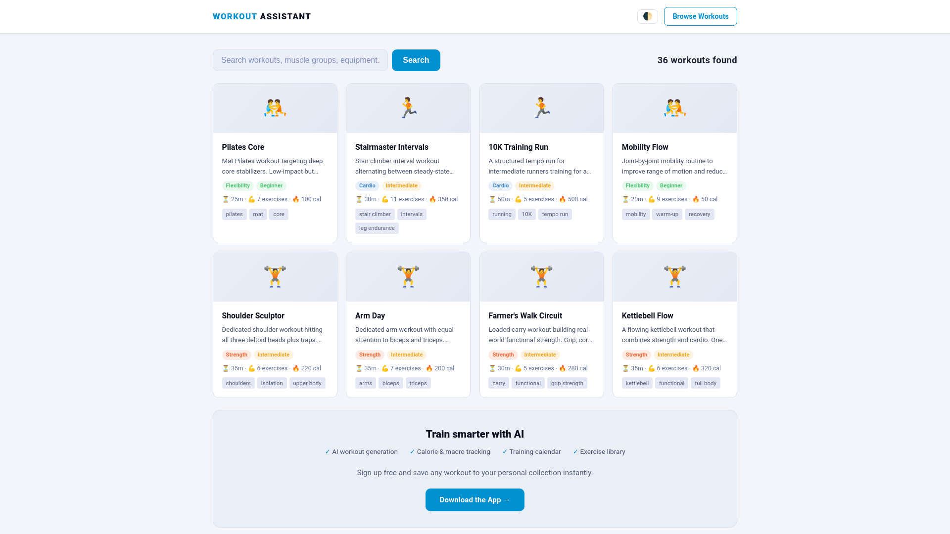 website screenshot of https://workoutassistant.app/