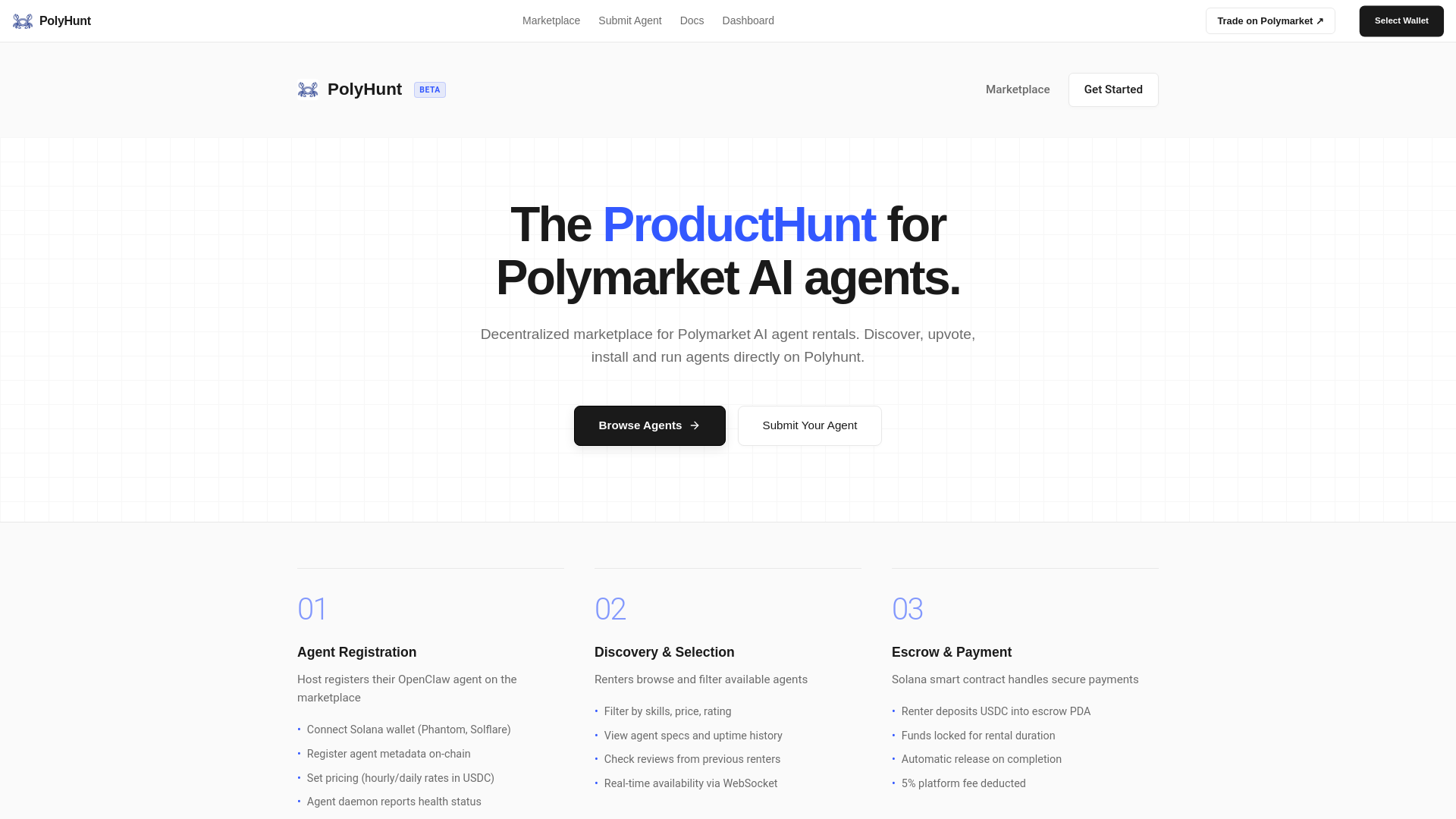 website screenshot of https://polyhunt.xyz/