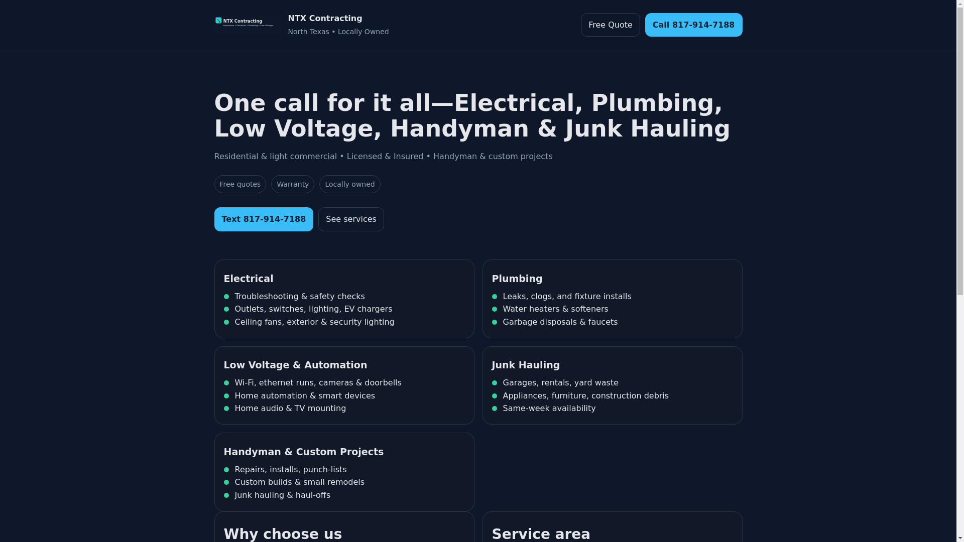 website screenshot of https://ntxcontracting.net/