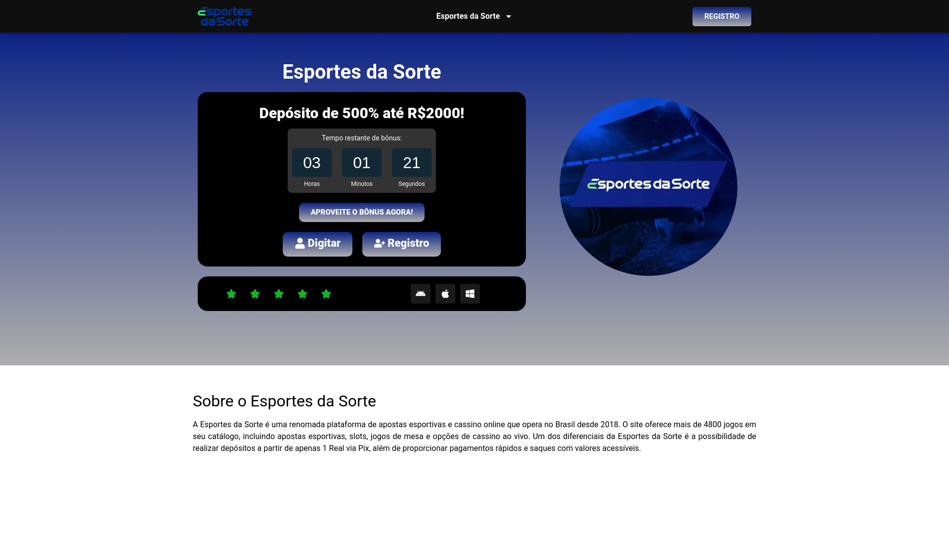 website screenshot of https://esportesdasortebrasil.com/