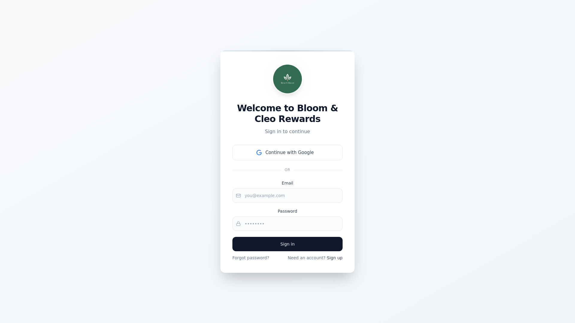 website screenshot of https://bloomandcleo.app/