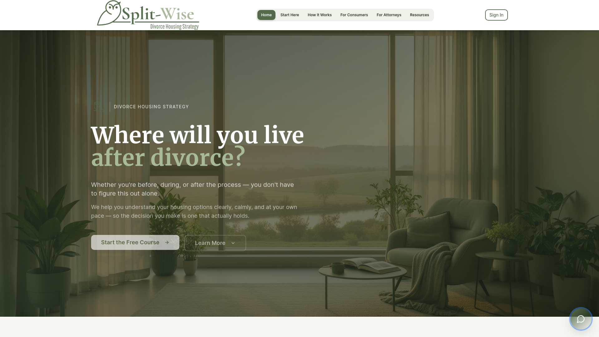 website screenshot of https://divorcehousingstrategist.com