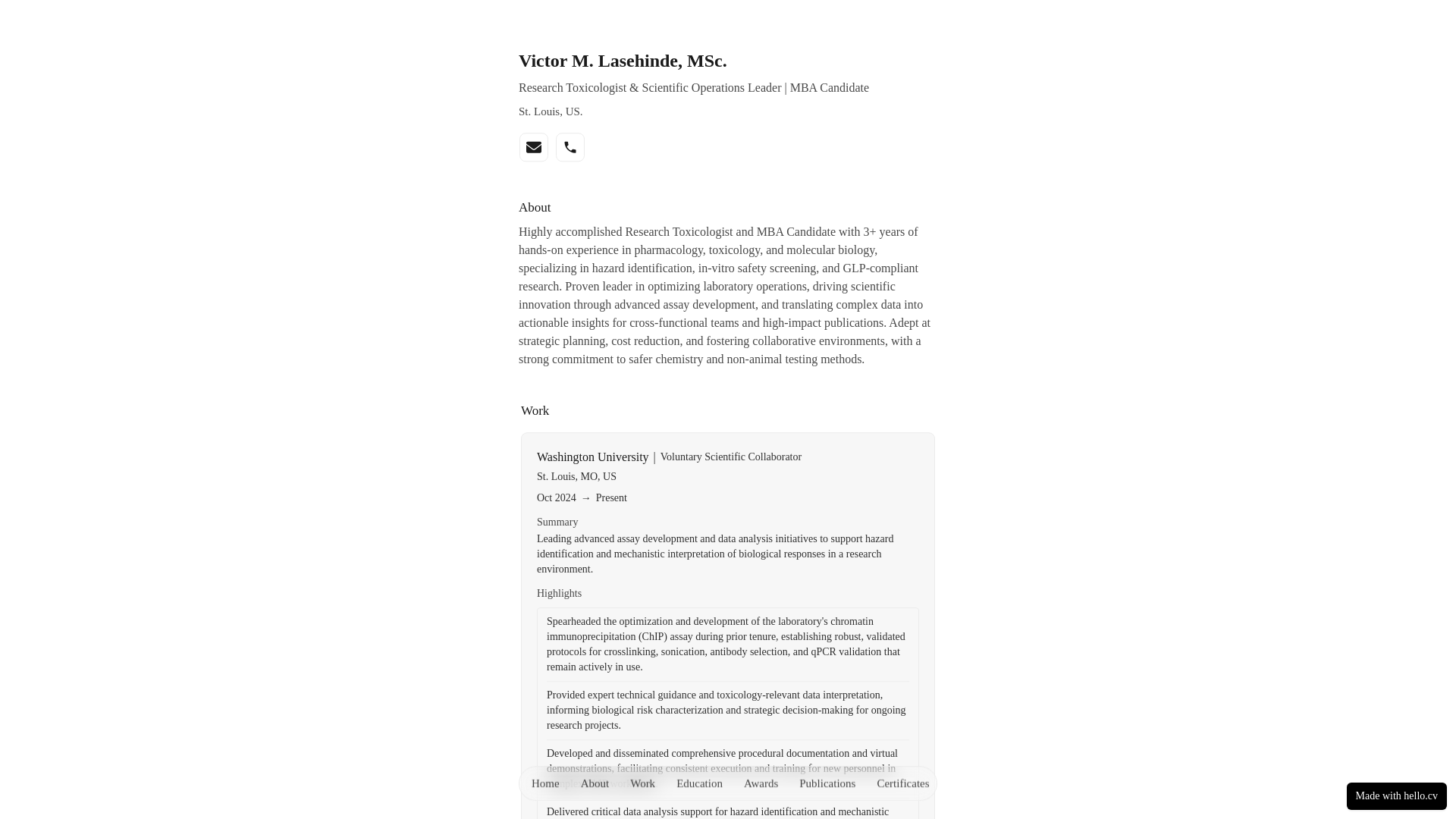website screenshot of https://victorlasehinde.cv/