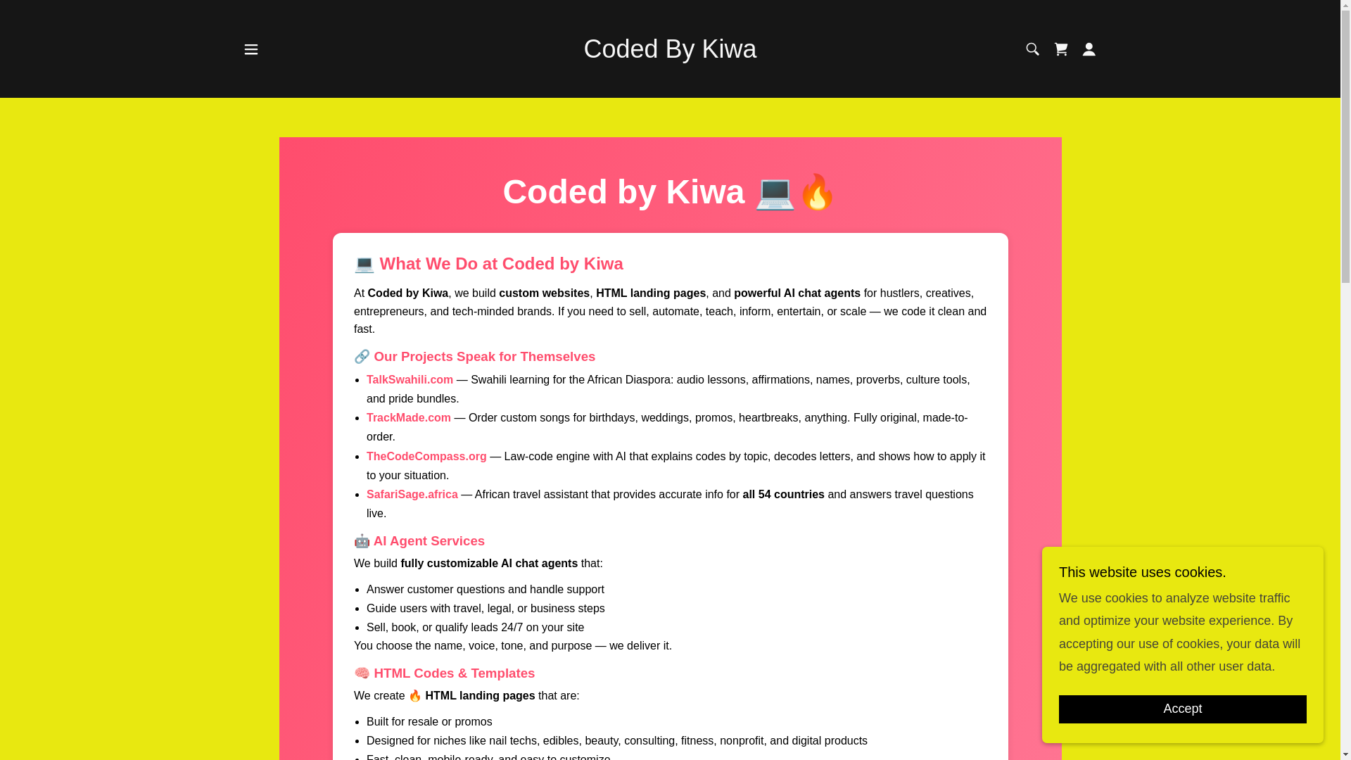 website screenshot of https://codedbykiwa.com/