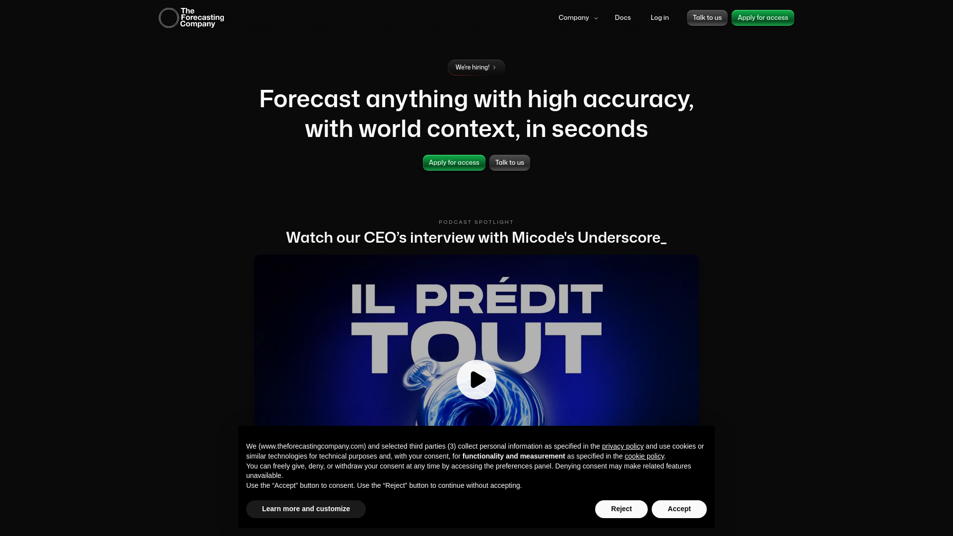 website screenshot of https://theforecastcompany.io