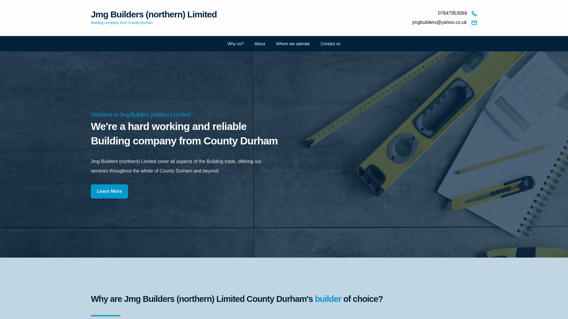 website screenshot of https://jmgbuildersnorthern.co.uk/