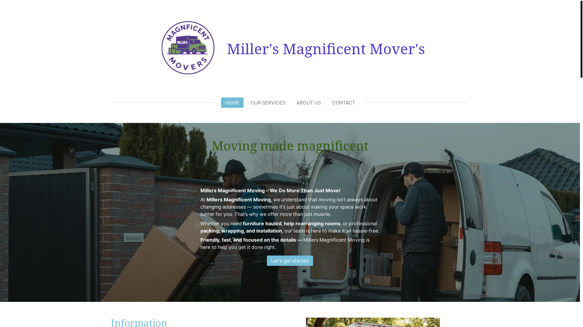 website screenshot of https://millers-magnificent-movers.com/