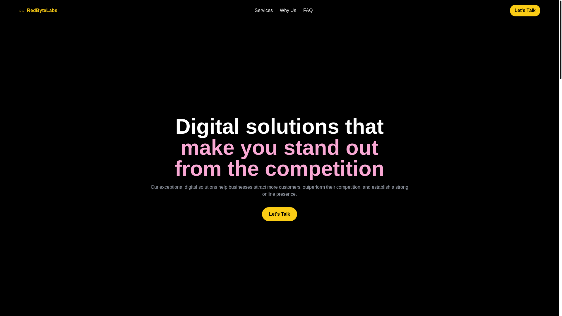 website screenshot of https://redbytelabs.com/
