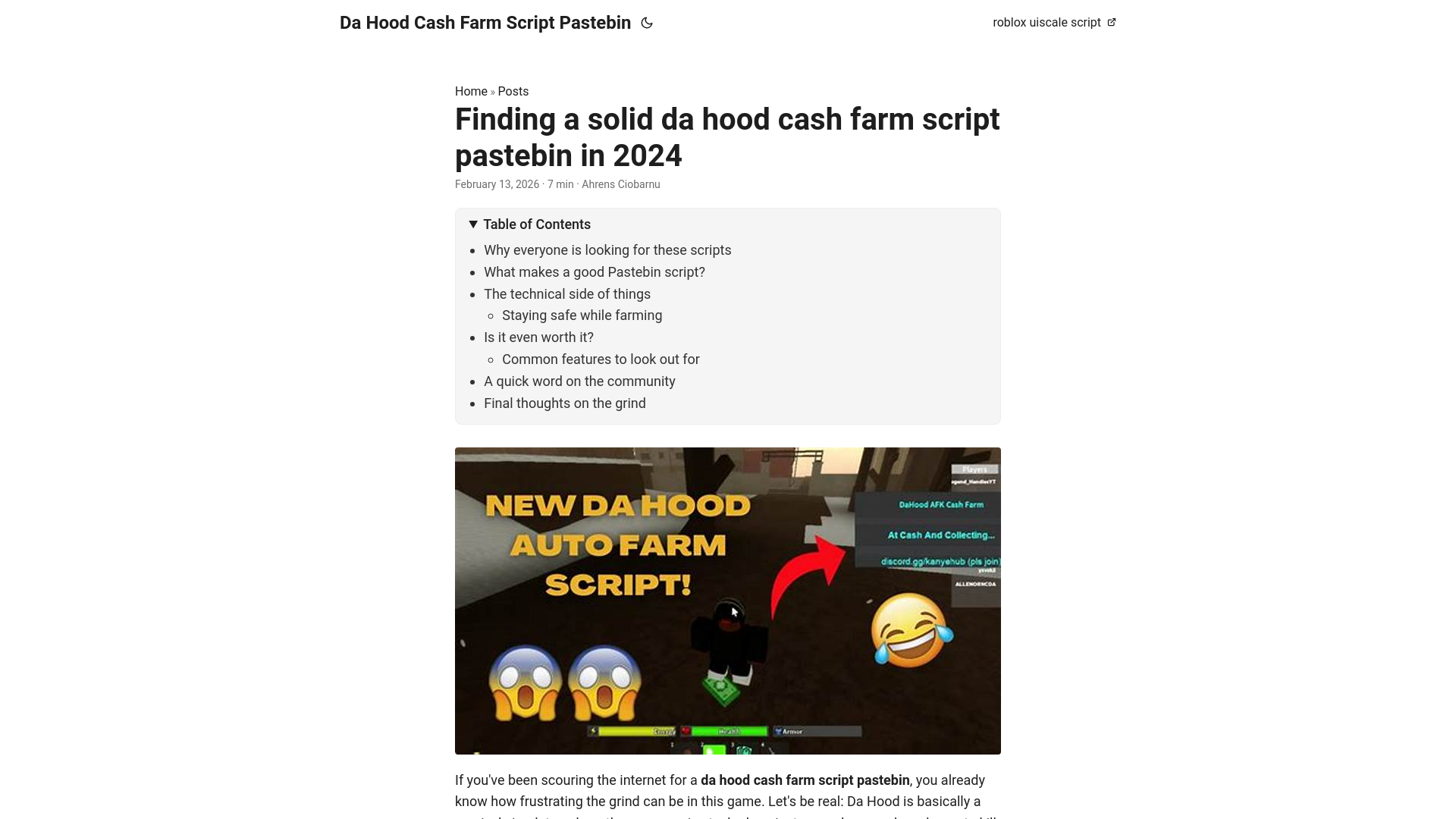 website screenshot of https://da-hood-cash-farm-script-pastebin.pages.dev/